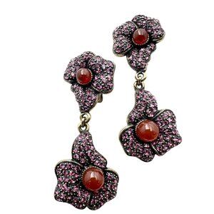 Heidi Daus Purple Crystal Red Carnelian Bronze Clip Earrings Chandelier 2 Inch